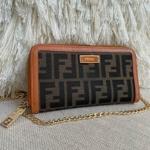 FENDI Orange brown Monogram Crossbody wallet